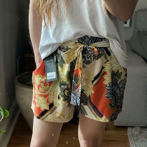 Women paper bag waist belted shorts